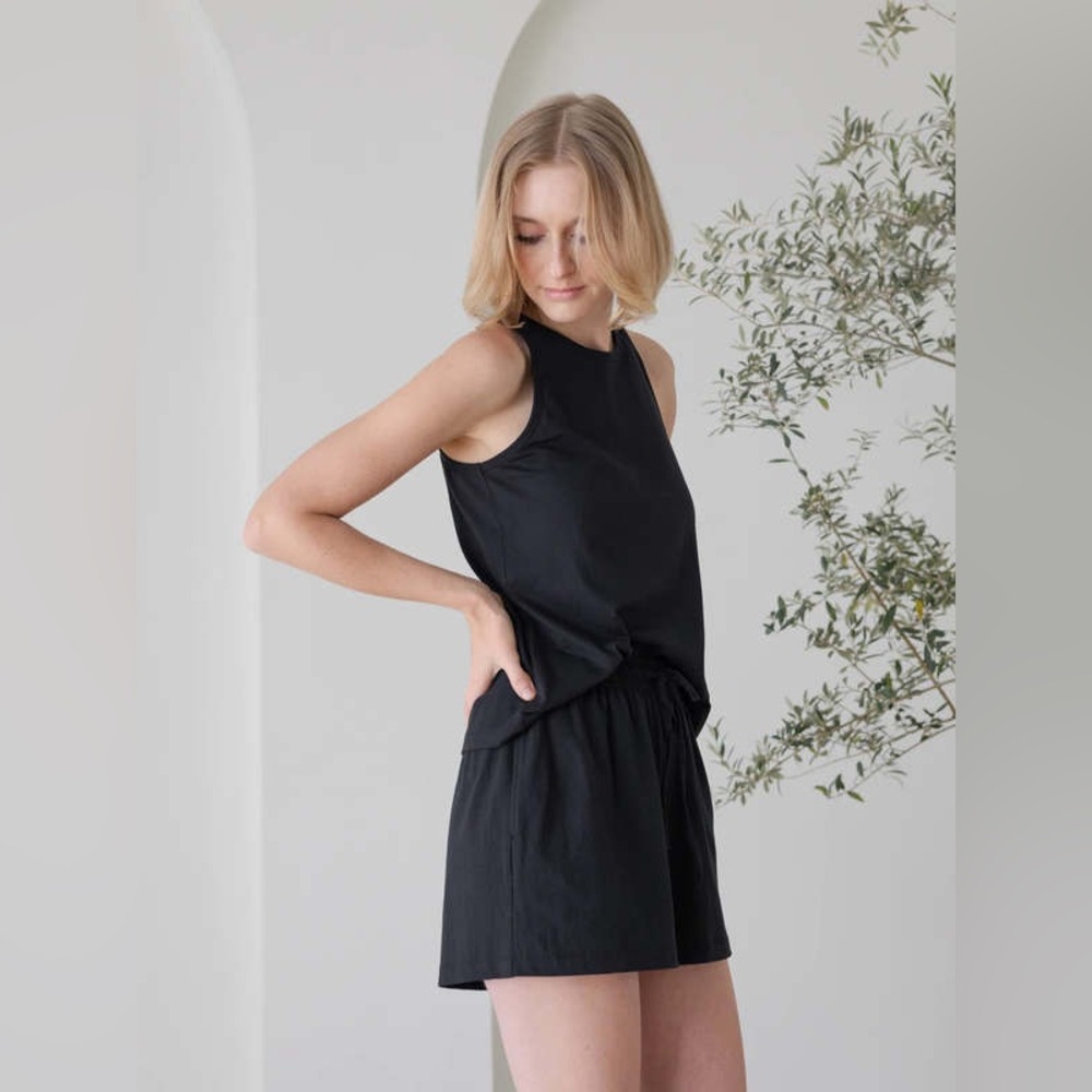 LAUDE THE LABEL ORGANIC COTTON DRAWSTRING SHORT BLACK MEDIUM - Picture 3 of 5